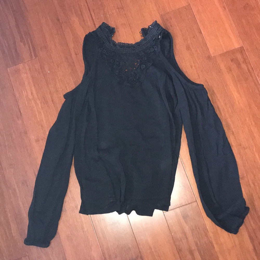 Hollister black high neck cold shoulder lace top